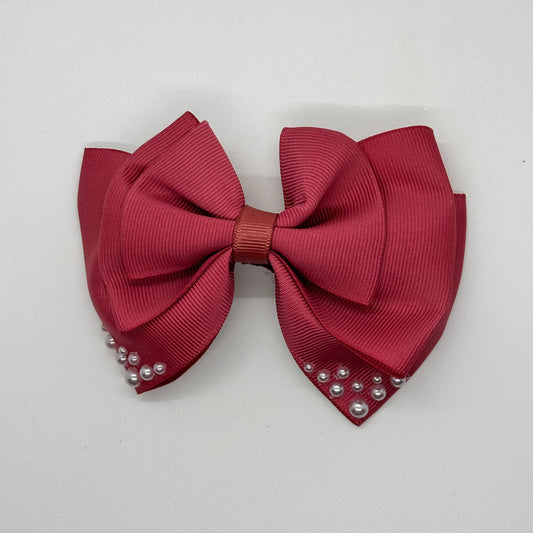 Large Clip: Mauve Pearled Ribbon Bow