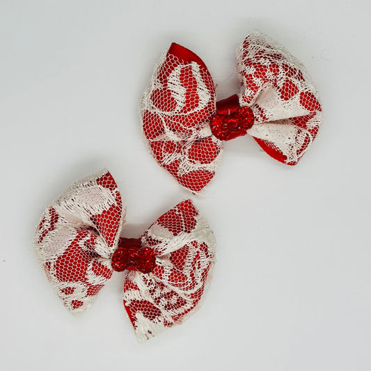 Mini Clips: Red Lace Hi! Kitty Bows