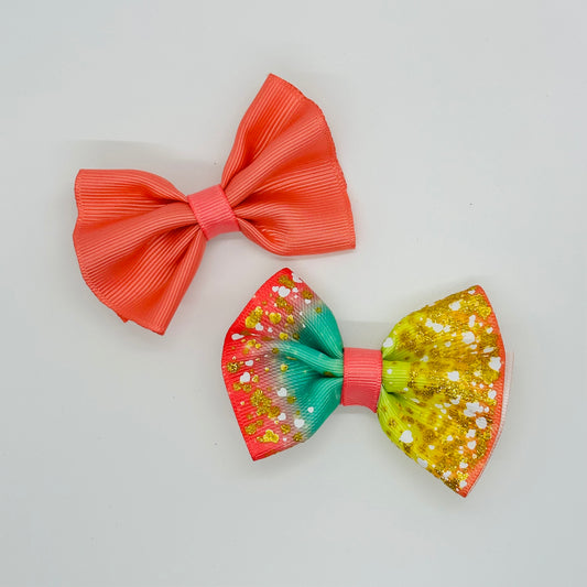 Bow clips: Coral, Gold and Glitter